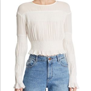 Women’s WAYF White Smocked Cropped Blouse - Size Small